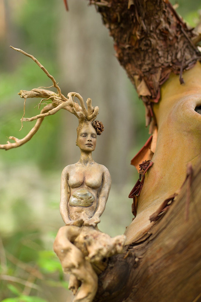 5 x 8 Print - Art Card, Meditating Driftwood Roots Woman