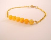 Sale - Yellow Beaded Sweet Heart Bracelet, Delicate Gold and Yellow Chain Bracelet