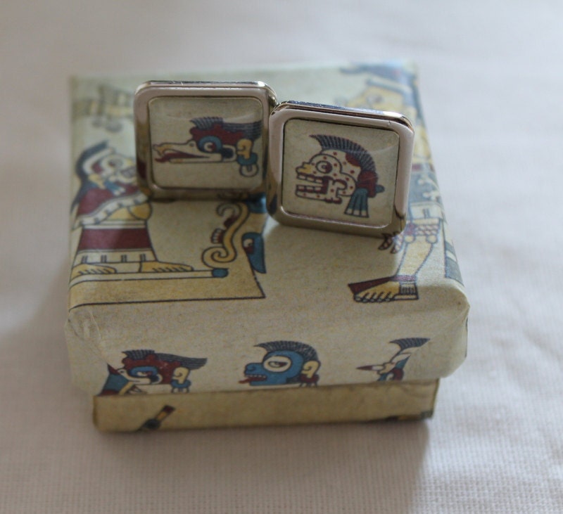 Aztec Glyphs// Aztec themed cufflinks//History// History Cufflinks