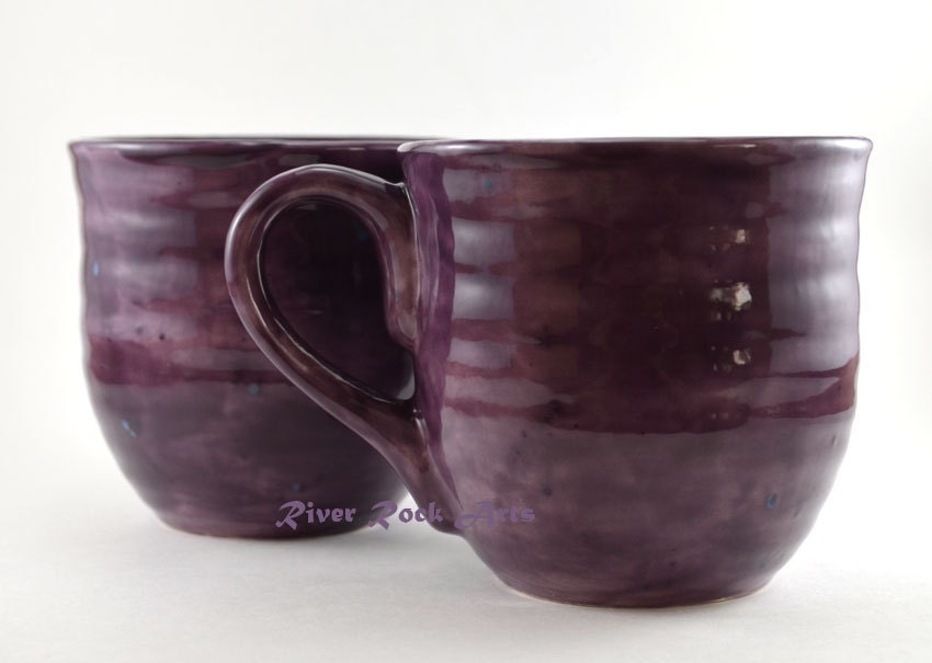 Large Purple Ceramic Mugs - Set of 2 - RiverRockArtsMD