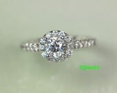 Genuine diamond 0.85ct halo diamond enguagement ring  /weeding for bride rign/  cock tail  ring 14k white gole