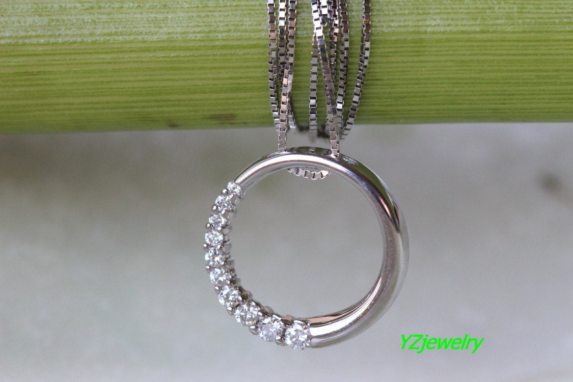 diamond circle journey  pendent / necklace  14k solid white gold Genuine round diamond / Natural Diamond / Not Enhance.Infinity Necklace.