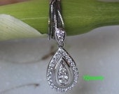 diamond teardrop shape necklace / weeding bridal necklace with 14k white gold / Natural diamond/ Not enhance