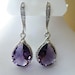 Purple Earrings - Amethyst Earrings Teardrop Czech Glass Crystal - Bridal Jewelry - Cubic Zirconia Ear wires