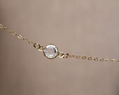 Tiny glass - clear crystal minimalist necklace choker - delicate gold chain - minimal modern jewelry by fildee
