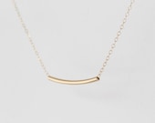 Gold curve bar necklace - 14k gold tube - delicate gold filled chain - modern minimalist jewelry by fildee