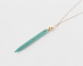 Turquoise spike necklace - long howlite stone - delicate gold filled chain - modern everyday jewelry by fildee