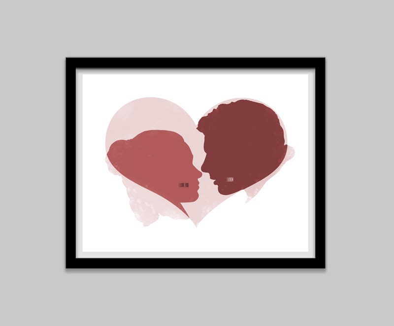 Han Solo and Princess Leia Quote- I Love You I Know - Star Wars - 11x14 - star wars, han solo, leia, geek, romantic gift