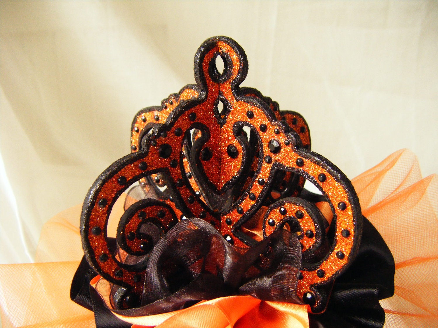 SALE Orange Crown Fascinator in Glistening Orange and Black