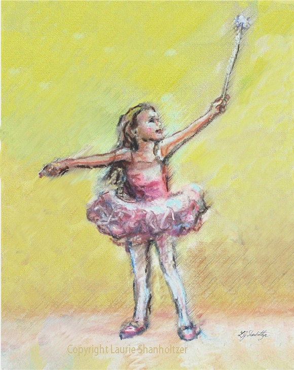 Ballerina Ballet dancer print Art Girls original baby decor Childrens art yellow Nursery 8x10