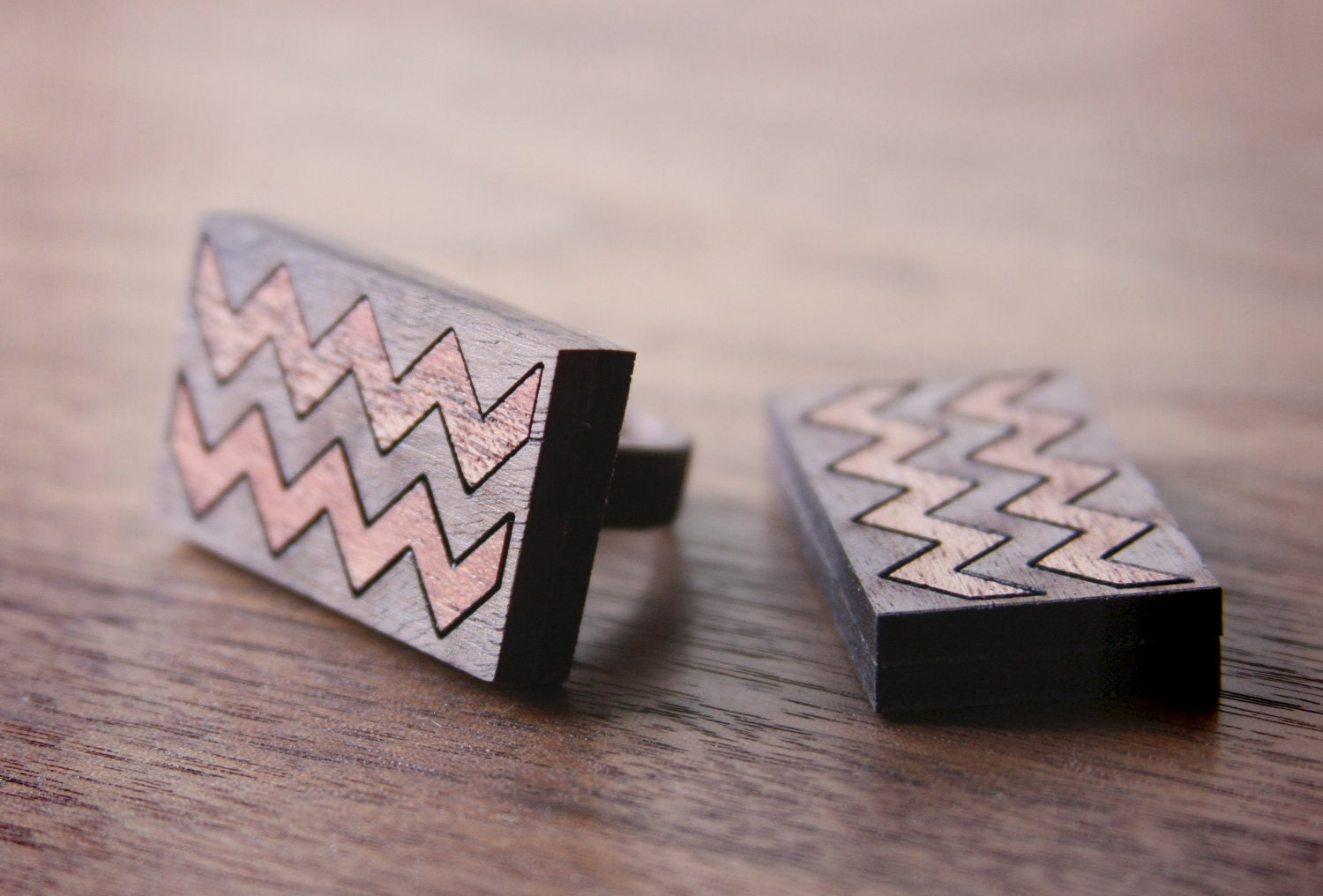 Chevron Ring Version 2 in Mahogany and Walnut
