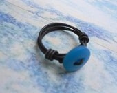 Size 7 Button Up Teal Wire Wrapped Ring in Bronzed Aluminum FREE SHIPPING & GIFTWRAPPING wiredteam