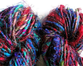 10.5 oz 300gm of Recycled Sari Silk Yarn Multicolored