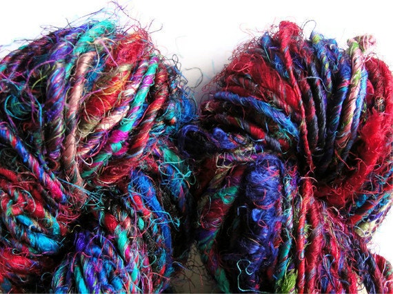10.5 oz 300gm of Recycled Sari Silk Yarn Multicolored