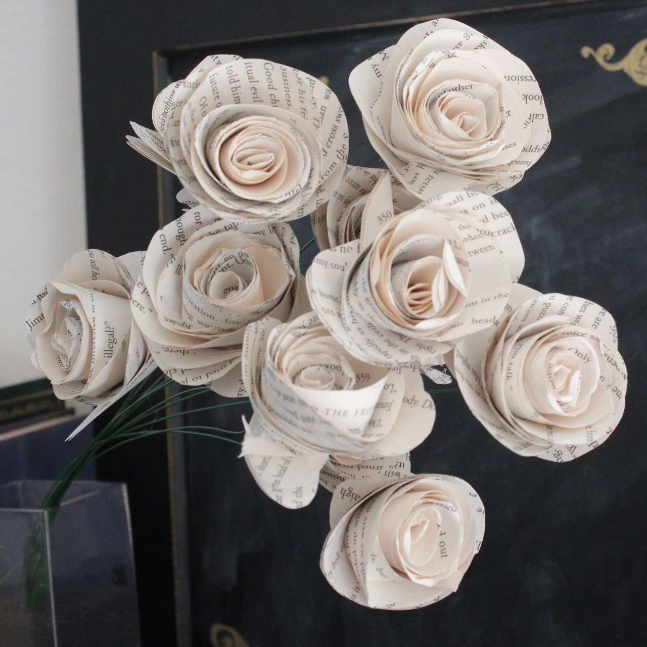 Book Page Roses - 1 dozen large paper roses for wedding or home decor