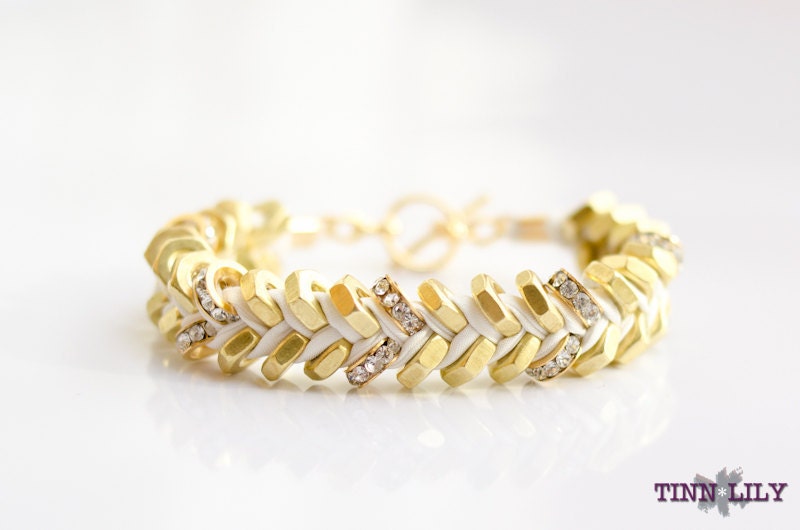 TINNLILY Silk Sparkling Hex Nut Bracelet with Swarovski Crystals