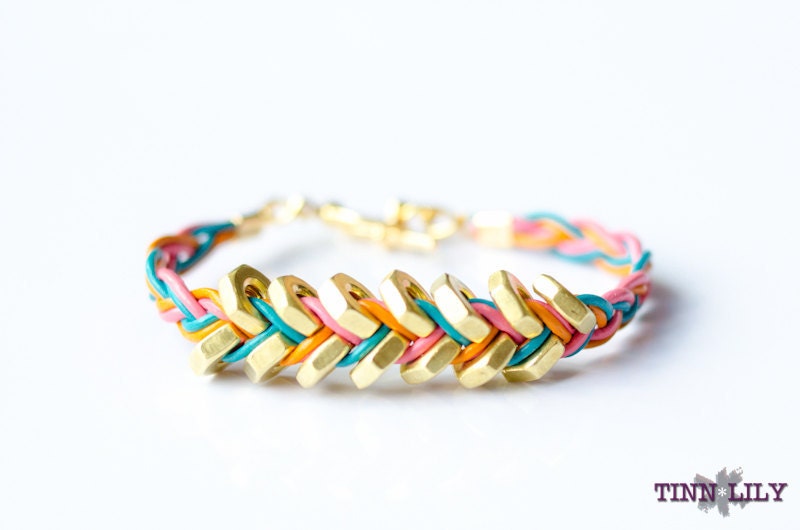 TINNLILY Hex Nut Bracelet in Sorbet Leather