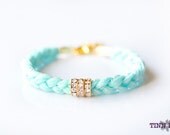 TINNLILY Silk Turquoise Rhinestone Bracelet with Swarovski Crystals
