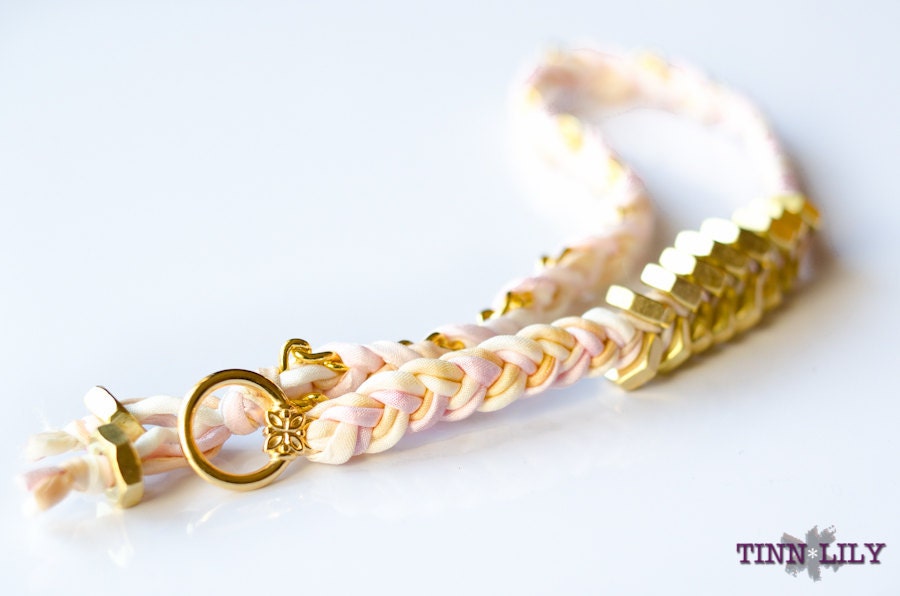 TINNLILY Silk Blush Chain and Hex Nut Double Wrap Bracelet