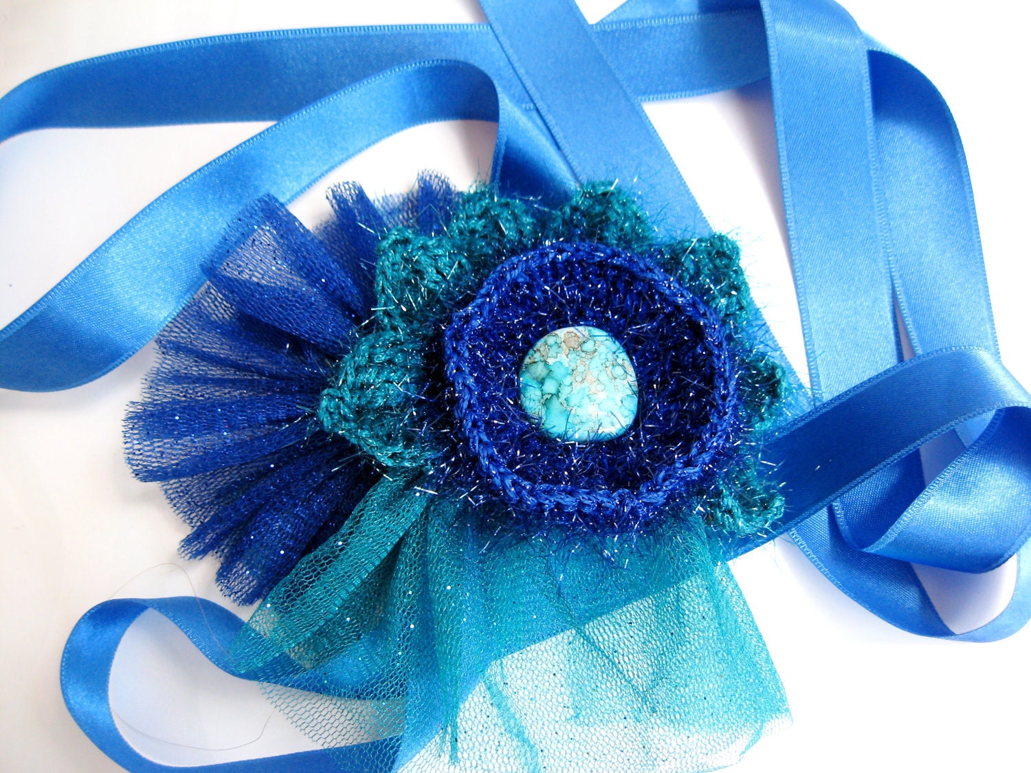 Royal and aqua blue women headband. multi purpose headband, neck band and cuff bracelet at the same time.