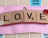 Scrabble Tile Hair Clip: "Love" with Glitter, Roses and Pearls