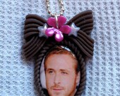 Adorable Ryan Gosling Necklace on a bow cameo with metal silver ball Chain. The Notebook with Rachel McAdams