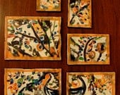Original Abstract Acrylic Painting Modern Art Abstract Expressionism 6 Small Canvases Orange by Mary Gaspar