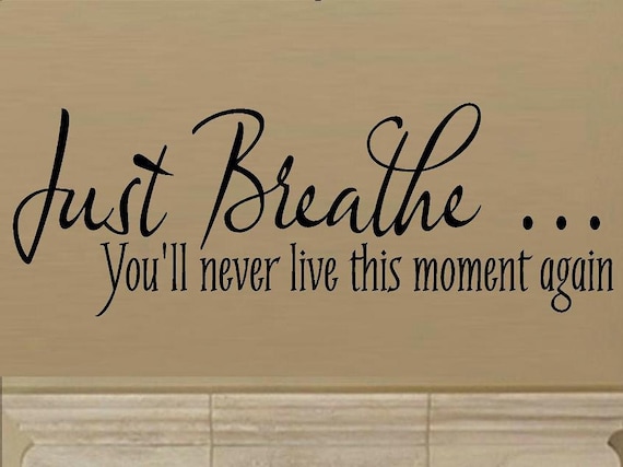 vinyl wall decal quote Just breathe... you'll never live this moment again