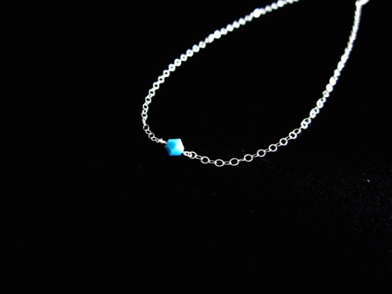 Minimalist Custom Birthstone Necklace in Sterling Silver - Turquoise For December