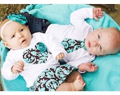 Twins Baby Onesie Set, 2 matching Onesies, INCLUDES skirt and headband