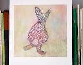 Rabbit Flower Crazy art print - folk modern animal art - Great gift idea - wall decor