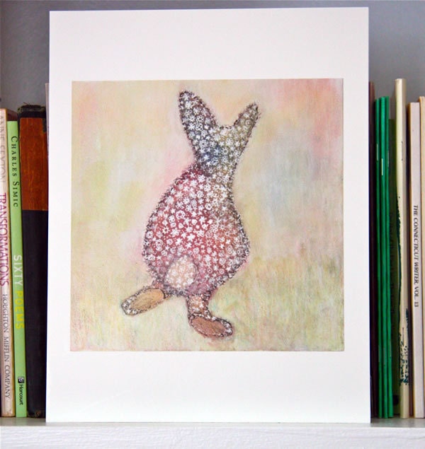 Rabbit Flower Crazy art print - folk modern animal art - Great gift idea - wall decor