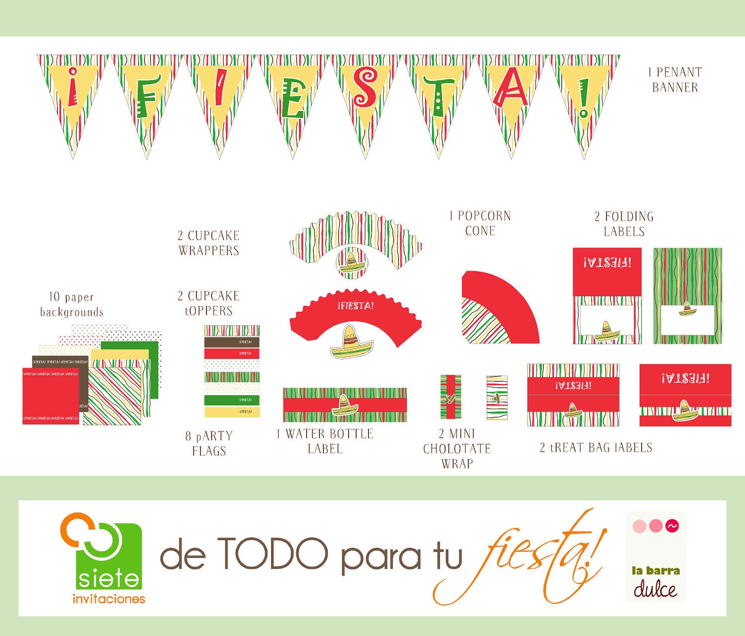 Mexican Fiesta PRINTABLE Party kit downloadable  sombrero fiesta margarita tequila 5 de mayo