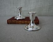 vintage pair of English silver candlesticks with beaded rim