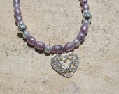 Lavender Heart Necklace Filigree Silver