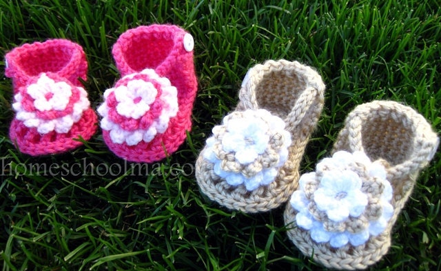 Crochet Baby Sandals Hot Pink / Oatmeal