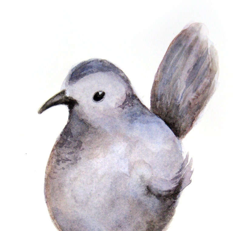 Bird Painting - Original Watercolor - Purple - Lavender - Brown - Forest