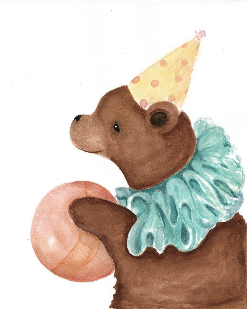 Brown Bear  Art - Original Watercolor - Children - Circus Painting