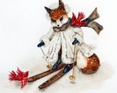 Winter Woodland Fox Watercolor Painting
