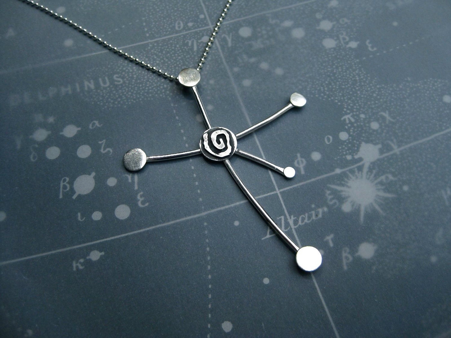 Southern Cross Constellation Necklace Spiral Motif Sterling Silver Ball Chain