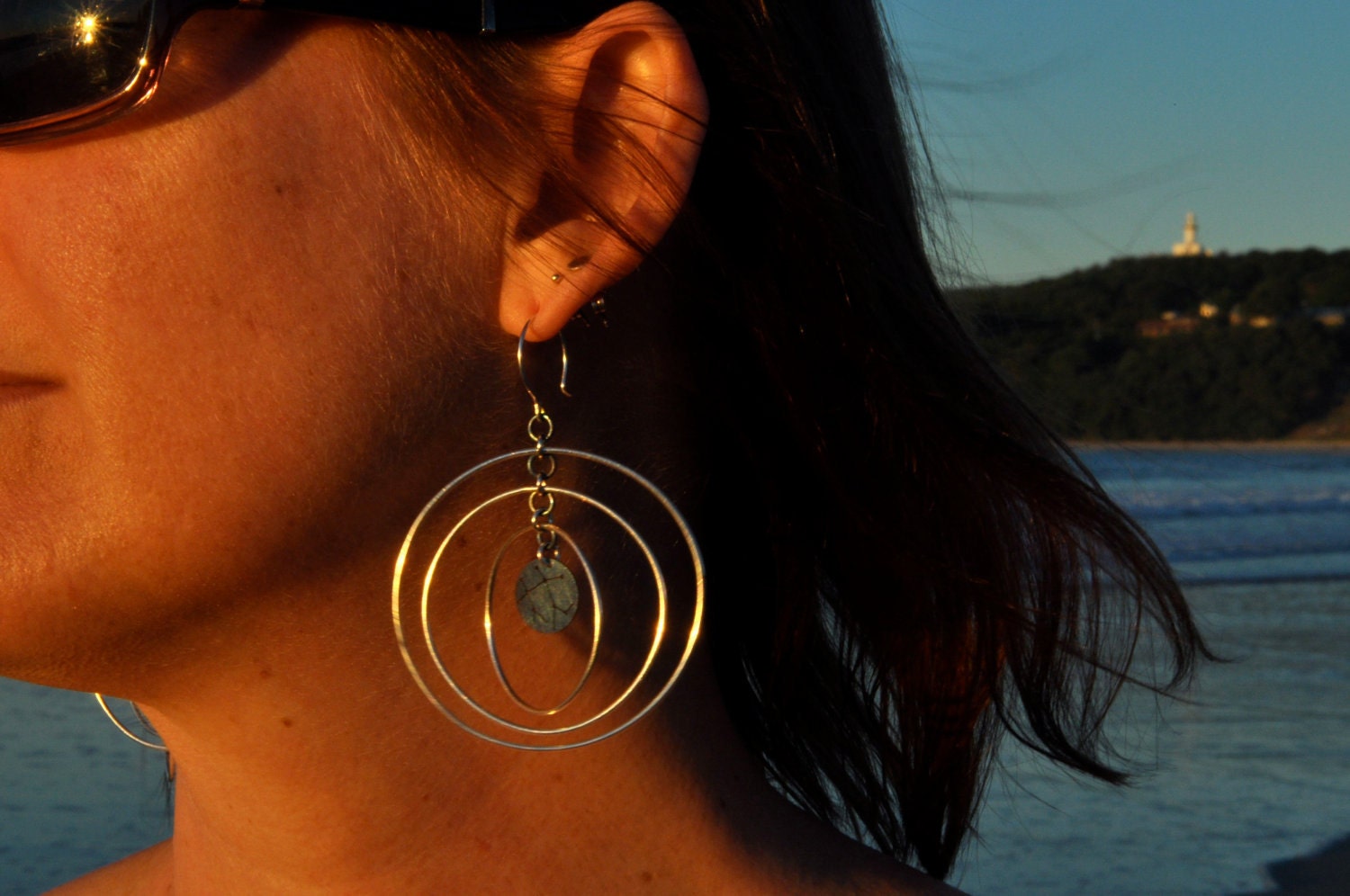 Gemini Zodiac Constellation Titanium and Silver Triple Hoop Earrings - Star Map Design
