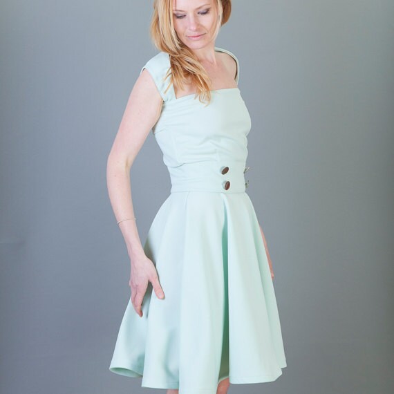 New 50s Madmen Vintage Style Light Green Open Back Garden Dress