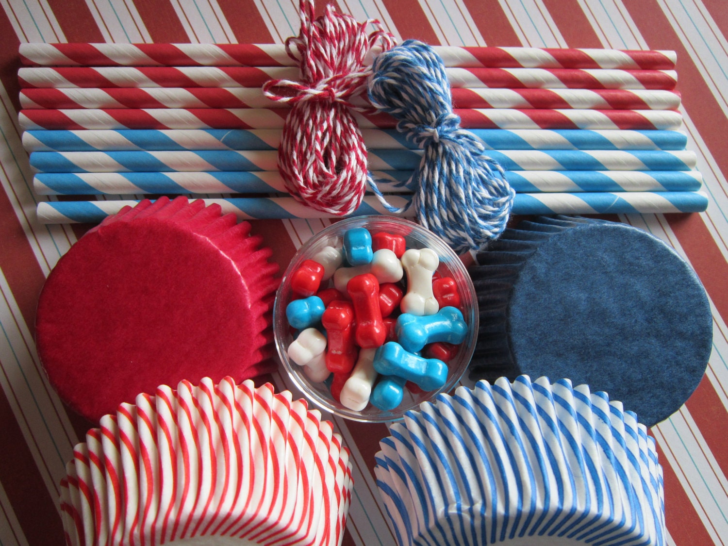 Red White & Blue Dog Bone Cupcake Party Kit Il_170x135