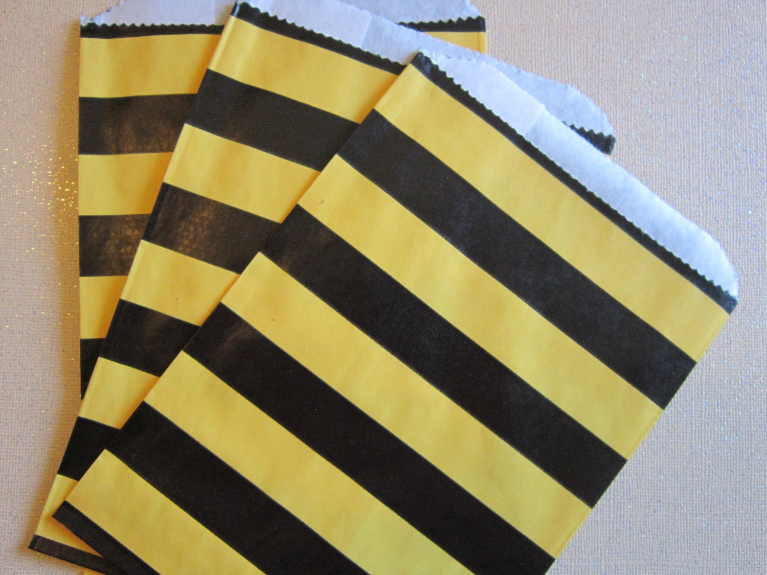 12 Yellow Black Stripe Favor Bags Il_570xn