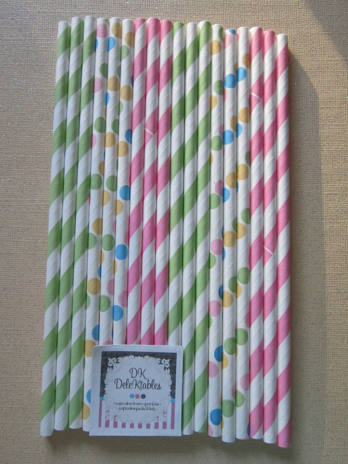 24 Green Confetti Dot Pink Paper Drinking Straws Il_570xn