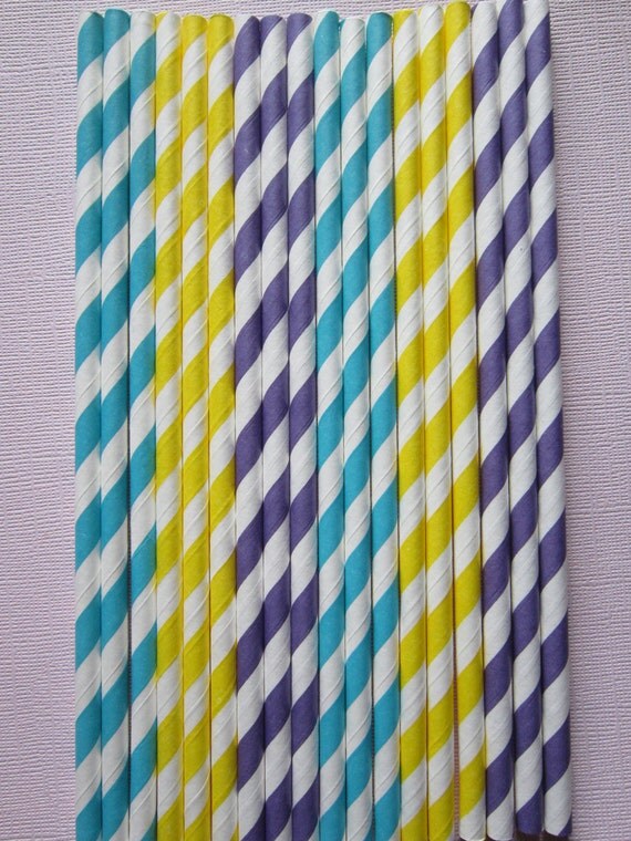 24 Purple Peacock Yellow Striped Retro Vintage Paper Drinking Straw Il_570xn