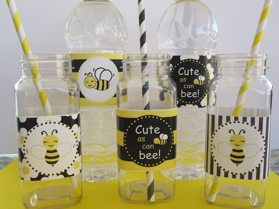 10 Black & Yellow Bee Water Bottle Labels Il_570xn