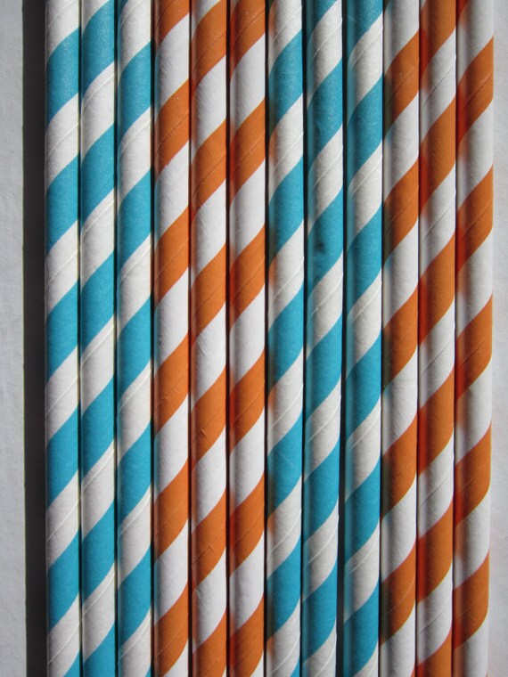 24 Orange & Peacock Paper Straws Il_570xn
