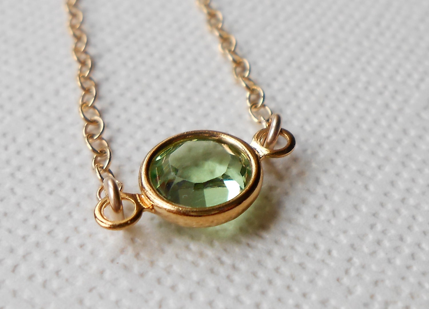 Peridot Green Crystal Gold Necklace, Tiny Solitaire - Libra, August Birthstone - Bridesmaids Set - Swarovski