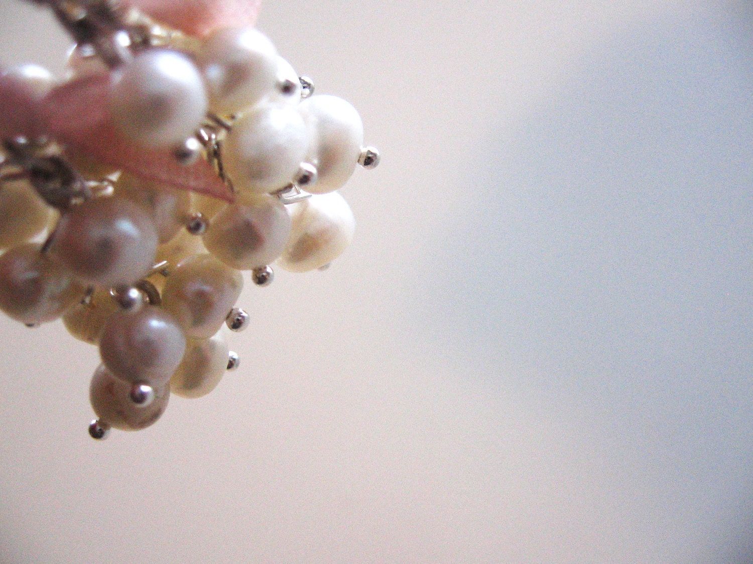 Pearls earrings- pale pink bow- pastel earrings - shabby chic pearls- fashion jewelry